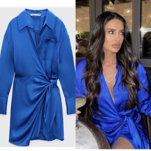 Zara Royal Blue Wrap Dress BLOGGERS FAV - Picture 1 of 11